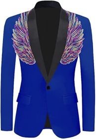 Men's Suit Jackets Colorful Sequin Wing Dress Coats Party Floral Suit Jacket Notched Lapel Slim Fit Tuxedo Blazers (Color: blue3, size: M)
