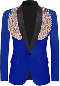 Men's Suit Jackets Colorful Sequin Wing Dress Coats Party Floral Suit Jacket Notched Lapel Slim Fit Tuxedo Blazers (Color: blue2, size: XXL)