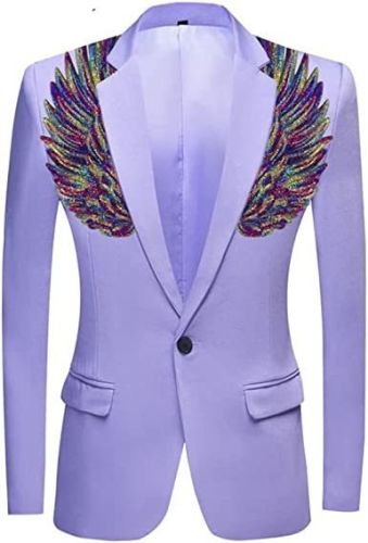Men's Suit Jackets Colorful Sequin Wing Dress Coats Party Floral Suit Jacket Notched Lapel Slim Fit Tuxedo Blazers