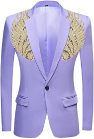 Men's Suit Jackets Colorful Sequin Wing Dress Coats Party Floral Suit Jacket Notched Lapel Slim Fit Tuxedo Blazers (Color: purple2, size: XL)