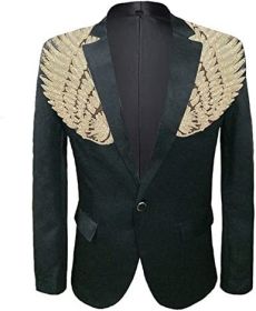 Men's Suit Jackets Colorful Sequin Wing Dress Coats Party Floral Suit Jacket Notched Lapel Slim Fit Tuxedo Blazers (Color: black2, size: XL)