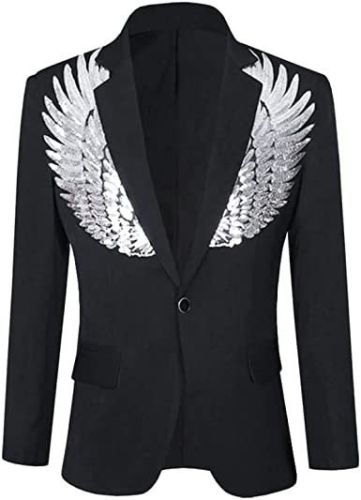 Men's Suit Jackets Colorful Sequin Wing Dress Coats Party Floral Suit Jacket Notched Lapel Slim Fit Tuxedo Blazers