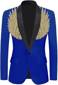Men's Suit Jackets Colorful Sequin Wing Dress Coats Party Floral Suit Jacket Notched Lapel Slim Fit Tuxedo Blazers (Color: blue1, size: XXL)