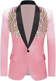 Men's Suit Jackets Colorful Sequin Wing Dress Coats Party Floral Suit Jacket Notched Lapel Slim Fit Tuxedo Blazers (Color: pink5, size: XXL)
