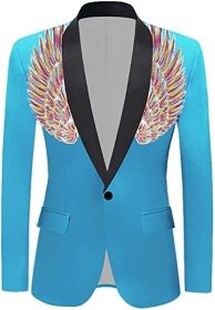 Men's Suit Jackets Colorful Sequin Wing Dress Coats Party Floral Suit Jacket Notched Lapel Slim Fit Tuxedo Blazers (Color: lakeblue1, size: L)