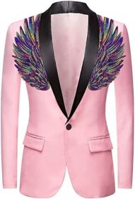 Men's Suit Jackets Colorful Sequin Wing Dress Coats Party Floral Suit Jacket Notched Lapel Slim Fit Tuxedo Blazers (Color: pink2, size: M)