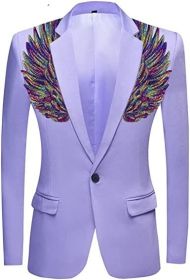 Men's Suit Jackets Colorful Sequin Wing Dress Coats Party Floral Suit Jacket Notched Lapel Slim Fit Tuxedo Blazers (Color: purple1, size: L)