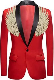 Men's Suit Jackets Colorful Sequin Wing Dress Coats Party Floral Suit Jacket Notched Lapel Slim Fit Tuxedo Blazers (Color: red1, size: M)