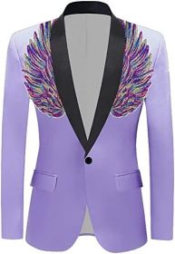Men's Suit Jackets Colorful Sequin Wing Dress Coats Party Floral Suit Jacket Notched Lapel Slim Fit Tuxedo Blazers (Color: Purple, size: L)