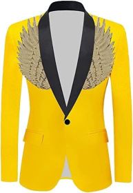 Men's Suit Jackets Colorful Sequin Wing Dress Coats Party Floral Suit Jacket Notched Lapel Slim Fit Tuxedo Blazers (Color: yellow5, size: S)