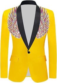 Men's Suit Jackets Colorful Sequin Wing Dress Coats Party Floral Suit Jacket Notched Lapel Slim Fit Tuxedo Blazers (Color: yellow4, size: XXL)