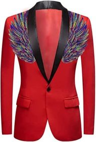 Men's Suit Jackets Colorful Sequin Wing Dress Coats Party Floral Suit Jacket Notched Lapel Slim Fit Tuxedo Blazers (Color: red2, size: XXL)