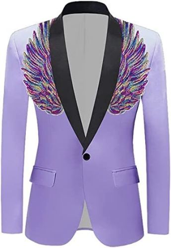 Men's Suit Jackets Colorful Sequin Wing Dress Coats Party Floral Suit Jacket Notched Lapel Slim Fit Tuxedo Blazers
