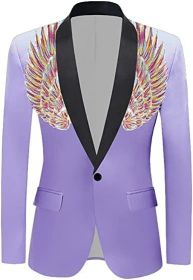 Men's Suit Jackets Colorful Sequin Wing Dress Coats Party Floral Suit Jacket Notched Lapel Slim Fit Tuxedo Blazers (Color: blue5, size: L)
