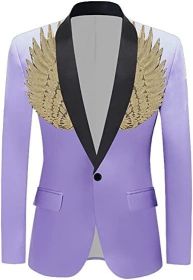 Men's Suit Jackets Colorful Sequin Wing Dress Coats Party Floral Suit Jacket Notched Lapel Slim Fit Tuxedo Blazers (Color: blue4, size: S)