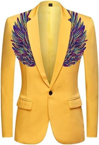 Men's Suit Jackets Colorful Sequin Wing Dress Coats Party Floral Suit Jacket Notched Lapel Slim Fit Tuxedo Blazers