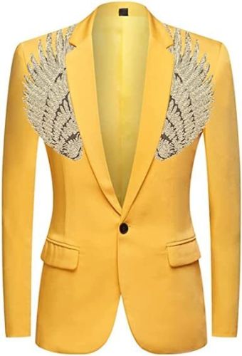 Men's Suit Jackets Colorful Sequin Wing Dress Coats Party Floral Suit Jacket Notched Lapel Slim Fit Tuxedo Blazers