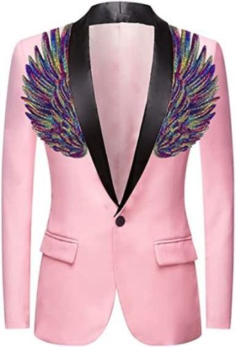 Men's Suit Jackets Colorful Sequin Wing Dress Coats Party Floral Suit Jacket Notched Lapel Slim Fit Tuxedo Blazers