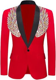 Men's Suit Jackets Colorful Sequin Wing Dress Coats Party Floral Suit Jacket Notched Lapel Slim Fit Tuxedo Blazers (Color: red3, size: XXL)