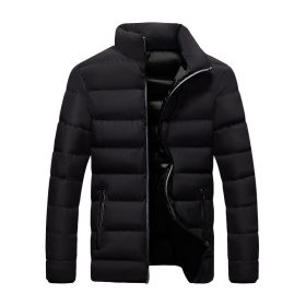 2022 cotton padded clothes men's running distance men's coat new winter stand collar down cotton padded clothes thickene (Color: Black, size: 2XL)