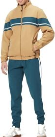 Men's Tracksuits 2 Piece Full Zip Hooded Sweatsuits Casual Running Outfits Slim Fit Gentlemen Jacket and Pants set (Color: Khaki, size: XXL)