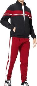 Men's Tracksuits 2 Piece Full Zip Hooded Sweatsuits Casual Running Outfits Slim Fit Gentlemen Jacket and Pants set (Color: Red, size: M)