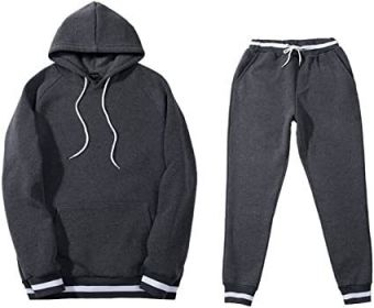 Mens 2 Piece Tracksuit Running Jogging Hoodie Pants Sets Loose Hooded Plus Velvet and Thick Sport Suit (Color: dark grey, size: L)