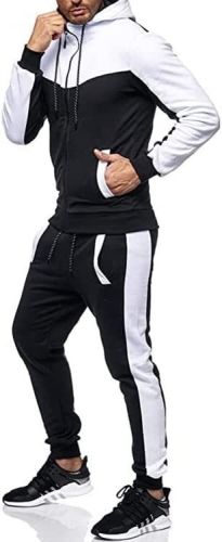 Men's 2 Piece Tracksuit Stitch Hoodie Pants Sport Suit Zipper Cardigan Casual Sport Suit