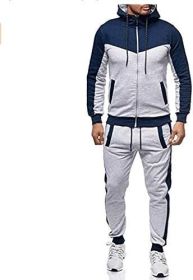 Men's 2 Piece Tracksuit Stitch Hoodie Pants Sport Suit Zipper Cardigan Casual Sport Suit (Color: Grey, size: XXL)