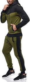 Men's 2 Piece Tracksuit Stitch Hoodie Pants Sport Suit Zipper Cardigan Casual Sport Suit (Color: Green, size: XL)