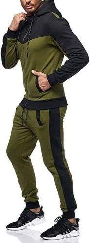 Men's 2 Piece Tracksuit Stitch Hoodie Pants Sport Suit Zipper Cardigan Casual Sport Suit