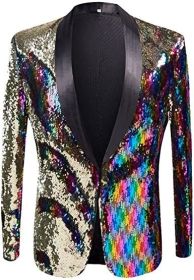 Men's Shiny Sequins Suit Jackets Sparkle Sequin Open Front Blazers Casual Stylish Cardigan for Party Wedding Prom Purple (Color: color2, size: L)