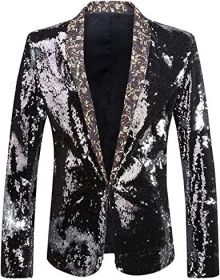 Men's Shiny Sequins Suit Jackets Sparkle Sequin Open Front Blazers Casual Stylish Cardigan for Party Wedding Prom Purple (Color: black2, size: XXL)