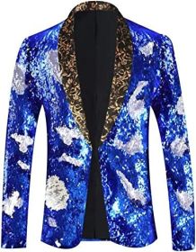 Men's Shiny Sequins Suit Jackets Sparkle Sequin Open Front Blazers Casual Stylish Cardigan for Party Wedding Prom Purple (Color: blue2, size: XXL)