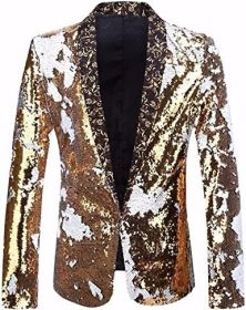 Men's Shiny Sequins Suit Jackets Sparkle Sequin Open Front Blazers Casual Stylish Cardigan for Party Wedding Prom Purple (Color: gold, size: XL)