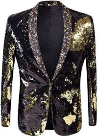 Men's Shiny Sequins Suit Jackets Sparkle Sequin Open Front Blazers Casual Stylish Cardigan for Party Wedding Prom Purple (Color: black1, size: M)