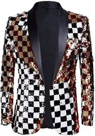 Men's Shiny Sequins Suit Jackets Sparkle Sequin Open Front Blazers Casual Stylish Cardigan for Party Wedding Prom Purple (Color: color1, size: XXL)