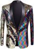 Men's Shiny Sequins Suit Jackets Sparkle Sequin Open Front Blazers Casual Stylish Cardigan for Party Wedding Prom Purple