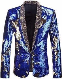 Men's Shiny Sequins Suit Jackets Sparkle Sequin Open Front Blazers Casual Stylish Cardigan for Party Wedding Prom Purple (Color: blue1, size: L)