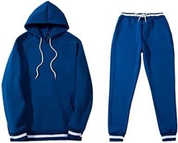 Mens 2 Piece Tracksuit Running Jogging Hoodie Pants Sets Loose Hooded Plus Velvet and Thick Sport Suit (Color: Blue, size: S)
