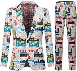 Mens Single Row Print Slim Fit Suit Sets for Party; Photo Studio (Color: beige1, size: XL)