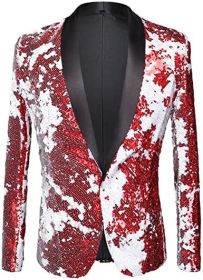 Men's Shiny Sequins Suit Jackets Sparkle Sequin Open Front Blazers Casual Stylish Cardigan for Party Wedding Prom Purple (Color: red2, size: XL)