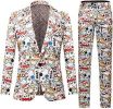 Mens Single Row Print Slim Fit Suit Sets for Party; Photo Studio