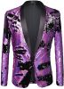 Men's Shiny Sequins Suit Jackets Sparkle Sequin Open Front Blazers Casual Stylish Cardigan for Party Wedding Prom Purple