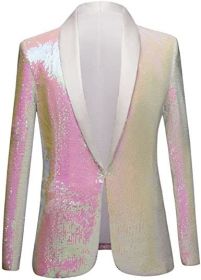 Men's Shiny Sequins Suit Jackets Sparkle Sequin Open Front Blazers Casual Stylish Cardigan for Party Wedding Prom Purple (Color: White, size: S)