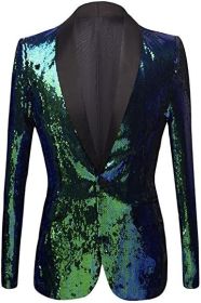 Men's Shiny Sequins Suit Jackets Sparkle Sequin Open Front Blazers Casual Stylish Cardigan for Party Wedding Prom Purple (Color: green2, size: XL)