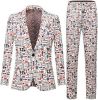 Mens Single Row Print Slim Fit Suit Sets for Party; Photo Studio