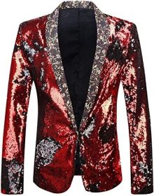Men's Shiny Sequins Suit Jackets Sparkle Sequin Open Front Blazers Casual Stylish Cardigan for Party Wedding Prom Purple (Color: red1, size: M)