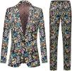 Mens Single Row Print Slim Fit Suit Sets for Party; Photo Studio
