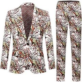 Mens Single Row Print Slim Fit Suit Sets for Party; Photo Studio (Color: beige3, size: XL)
